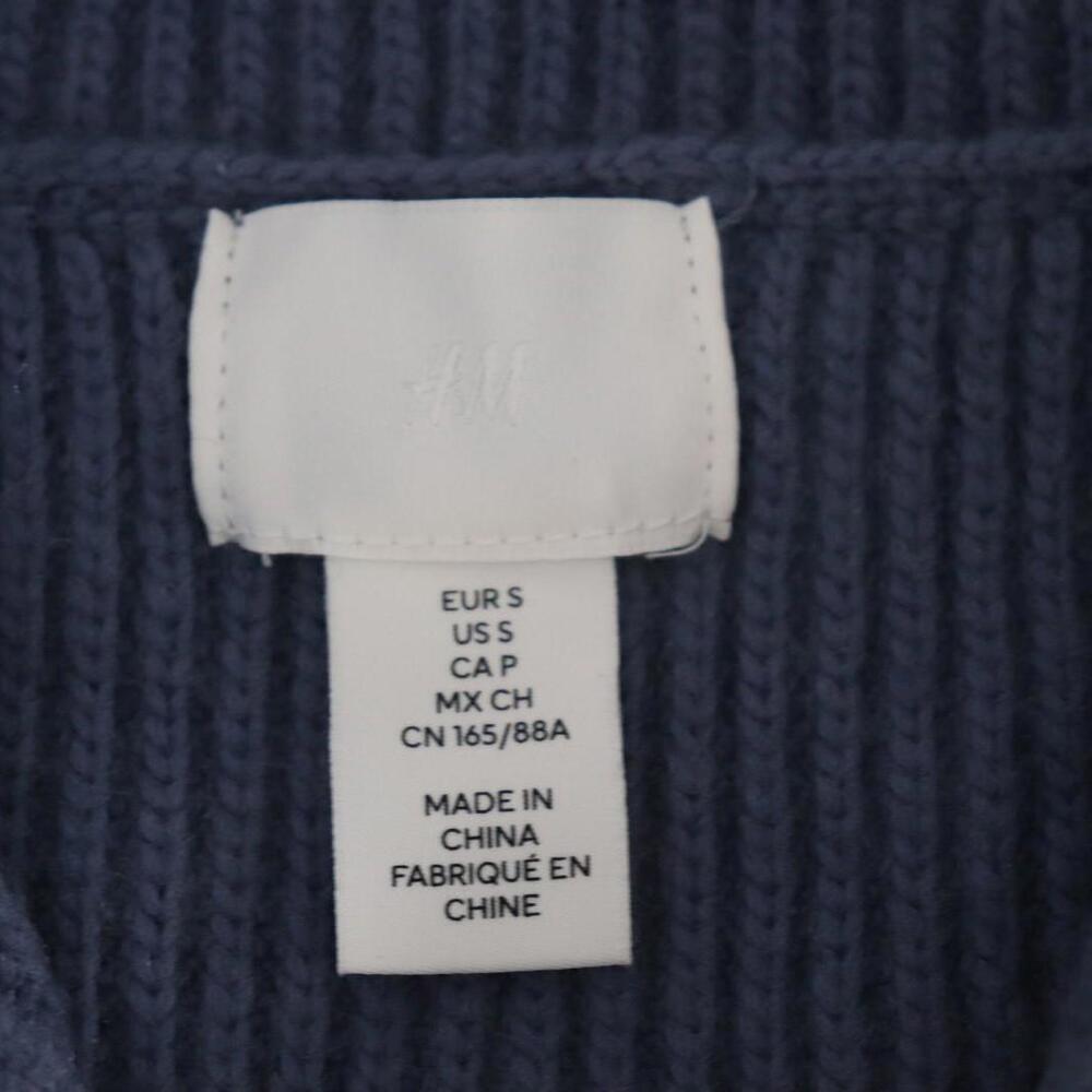 H&M Women Small Pigeon Blue Half Zip Rib Knit Sweater Wool Blend Relaxed Fit NWT - Picture 13 of 15